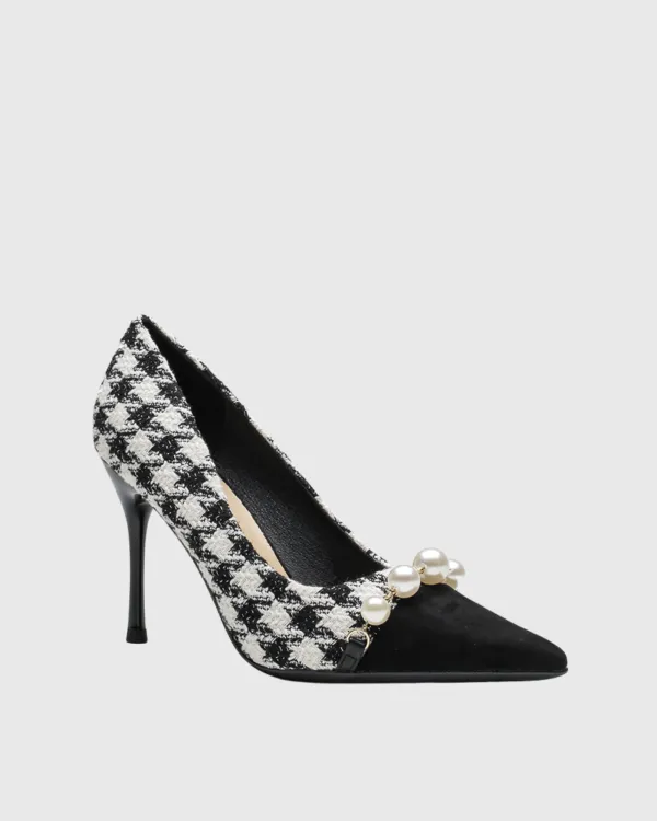 Pearl Chain Houndstooth Splicing Pumps