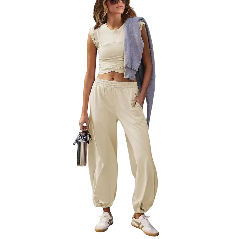 Women's Casual Short-Sleeve T-Shirt and Sweatpants Tracksuit