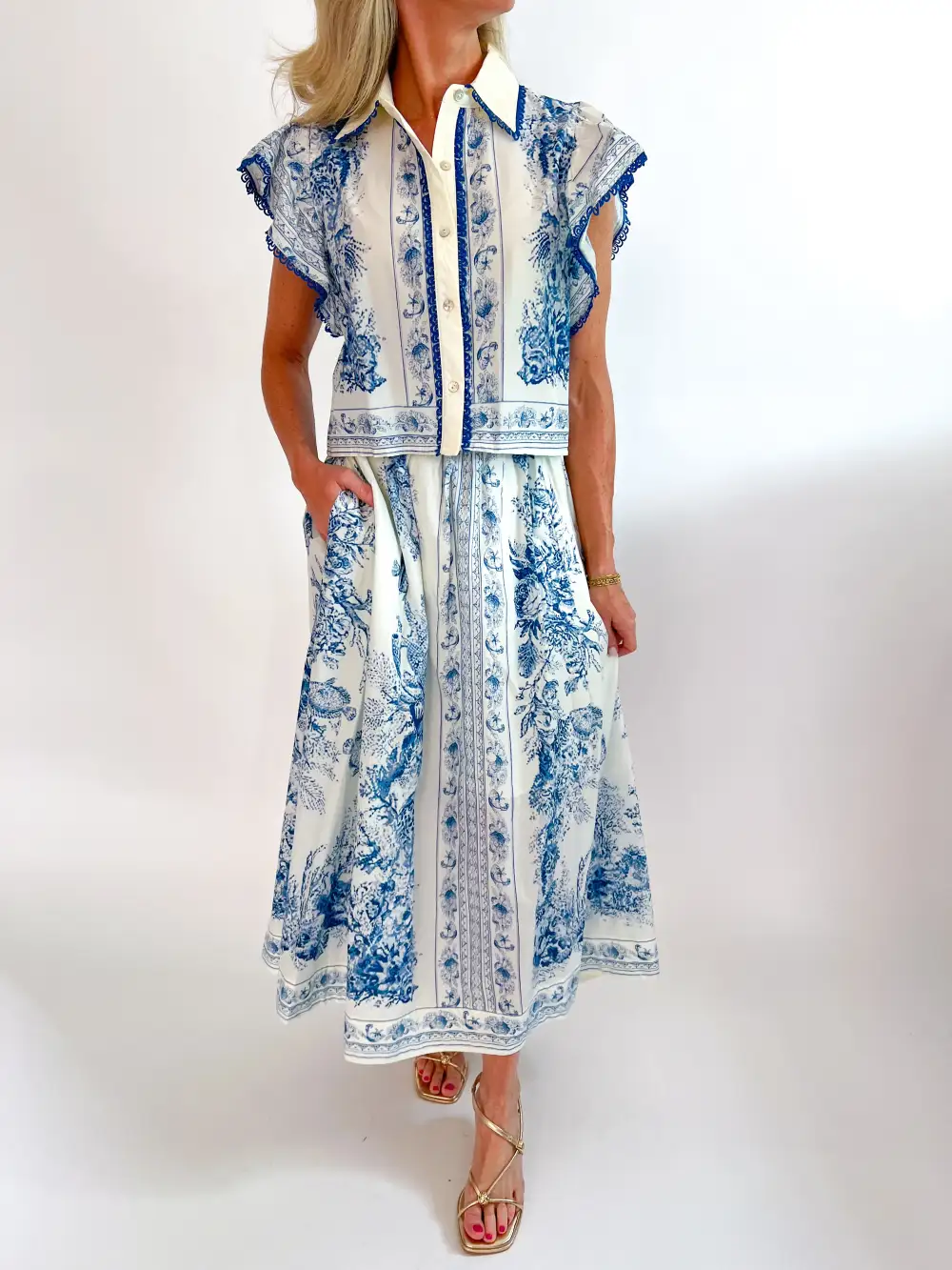 Cap Sleeve Top And Skirt Set