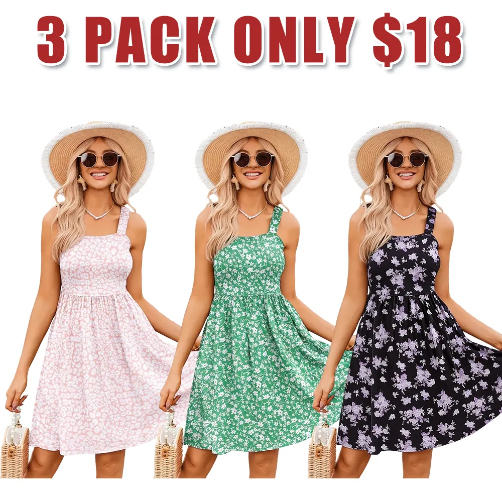 Women's Summer Dress Floral Square Neck Sleeveless Casual Dress
