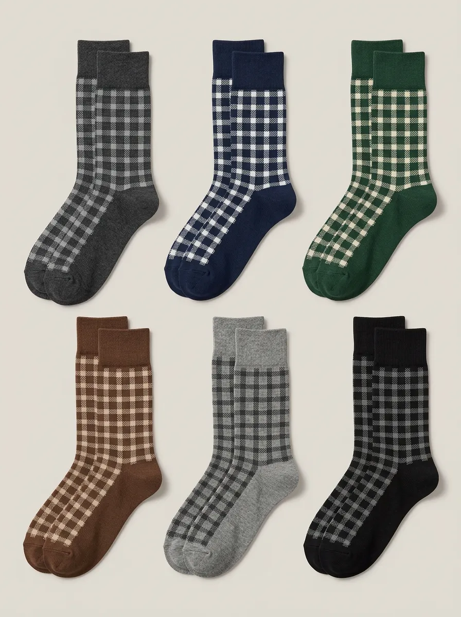 Men's Gingham Check Crew Sock Set