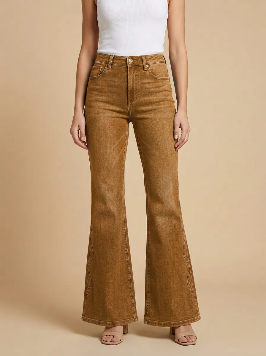 Women's Wavy Seam High-Waisted Flare Jeans