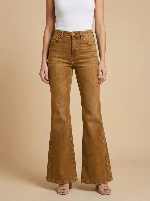 Women's Wavy Seam High-Waisted Flare Jeans
