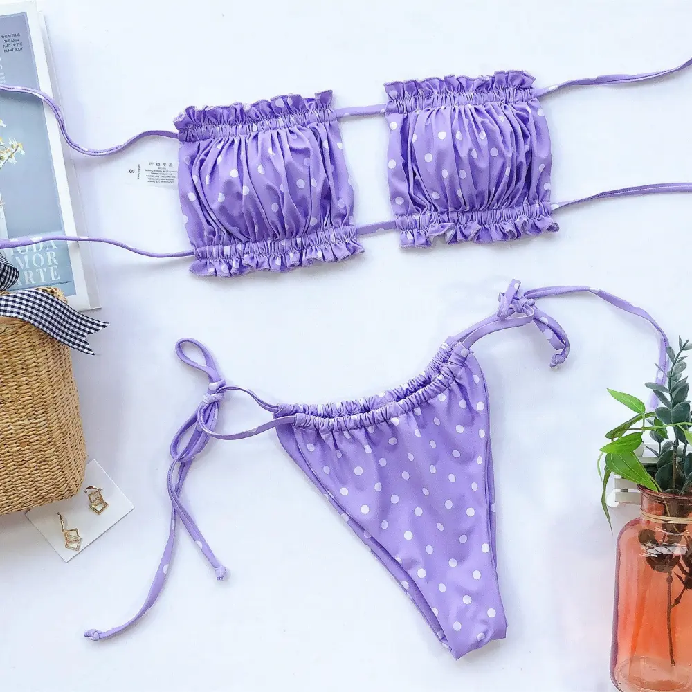 Frill Trim Ruched Bikini Swim Set