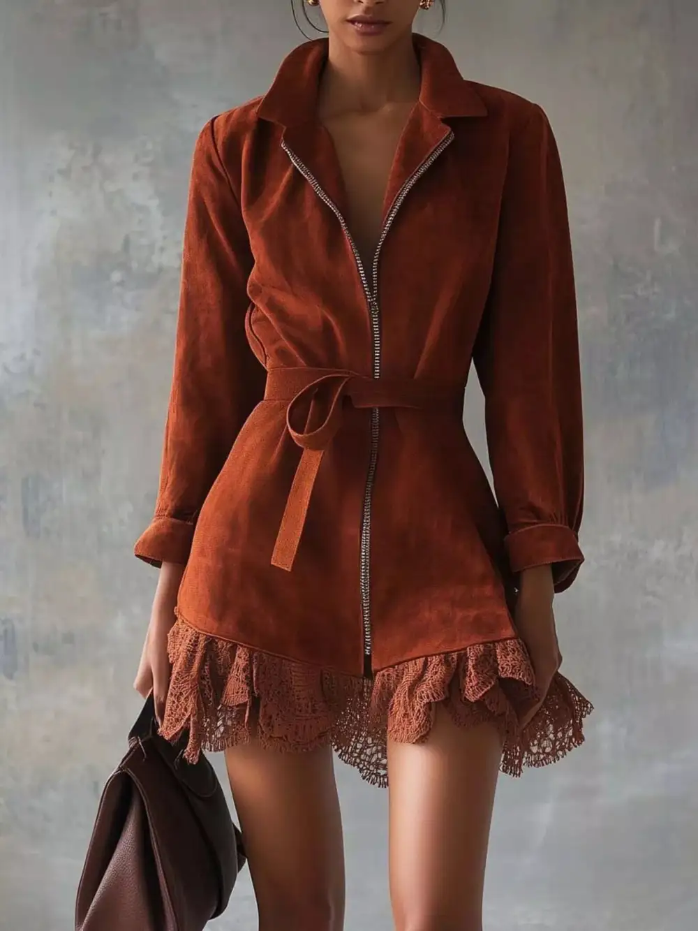 Lace Zip Front Dress Casual