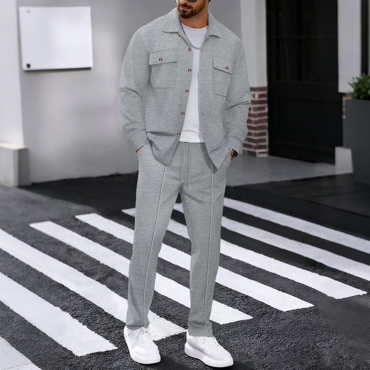 Men's 6-Piece Long Sleeve Shirt & Drawstring Pants Set 🧥 | Casual Tracksuit Outfit for Daily Wear