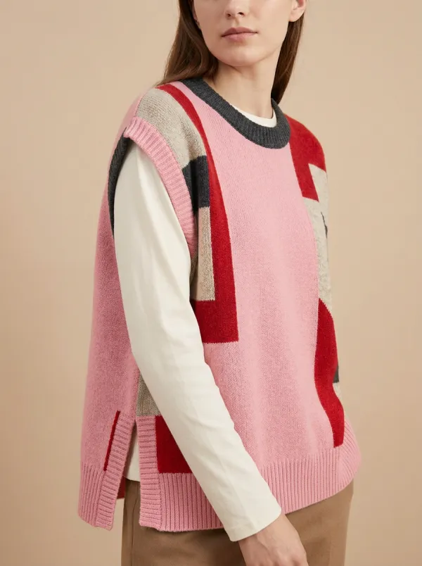 Relaxed Geometric Colorblock Sweater Vest