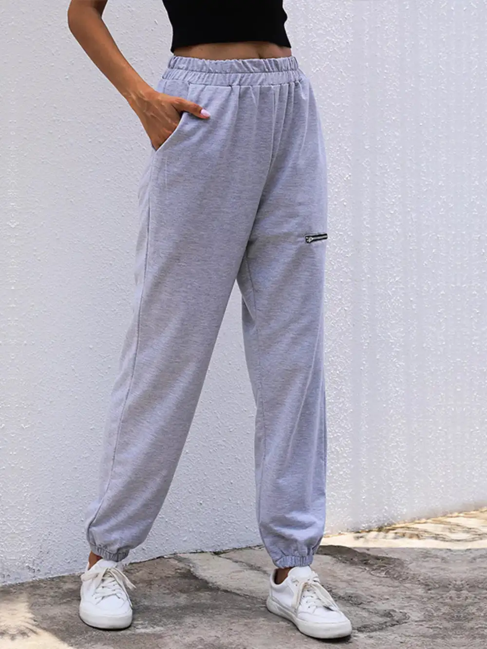 High-Waist Drawstring Pocketed Jogger Pants