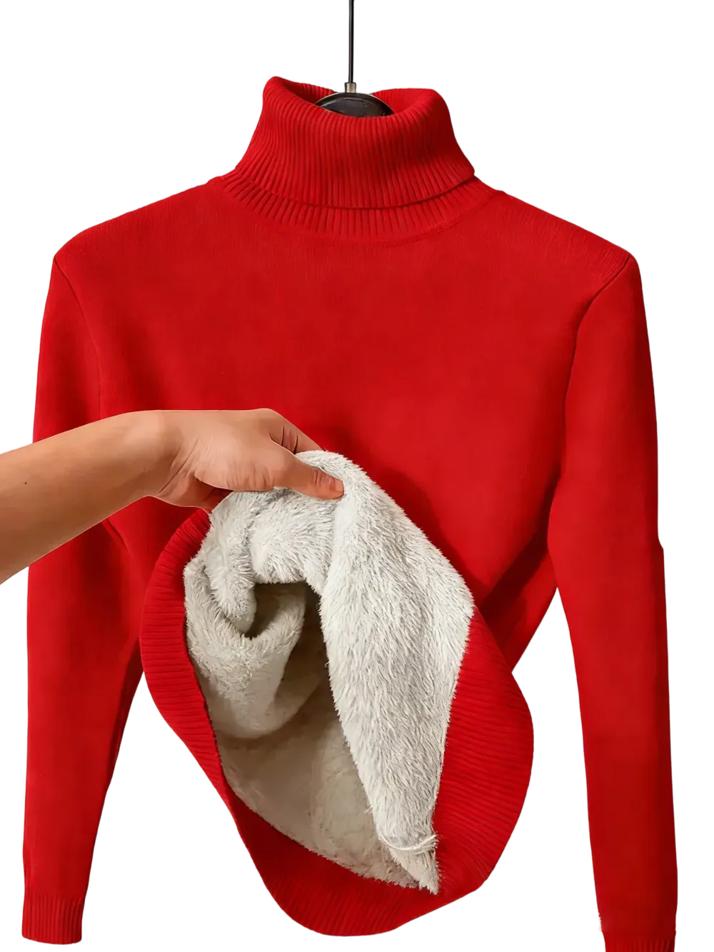 Women's solid color warm lining drop shoulder turtleneck sweater