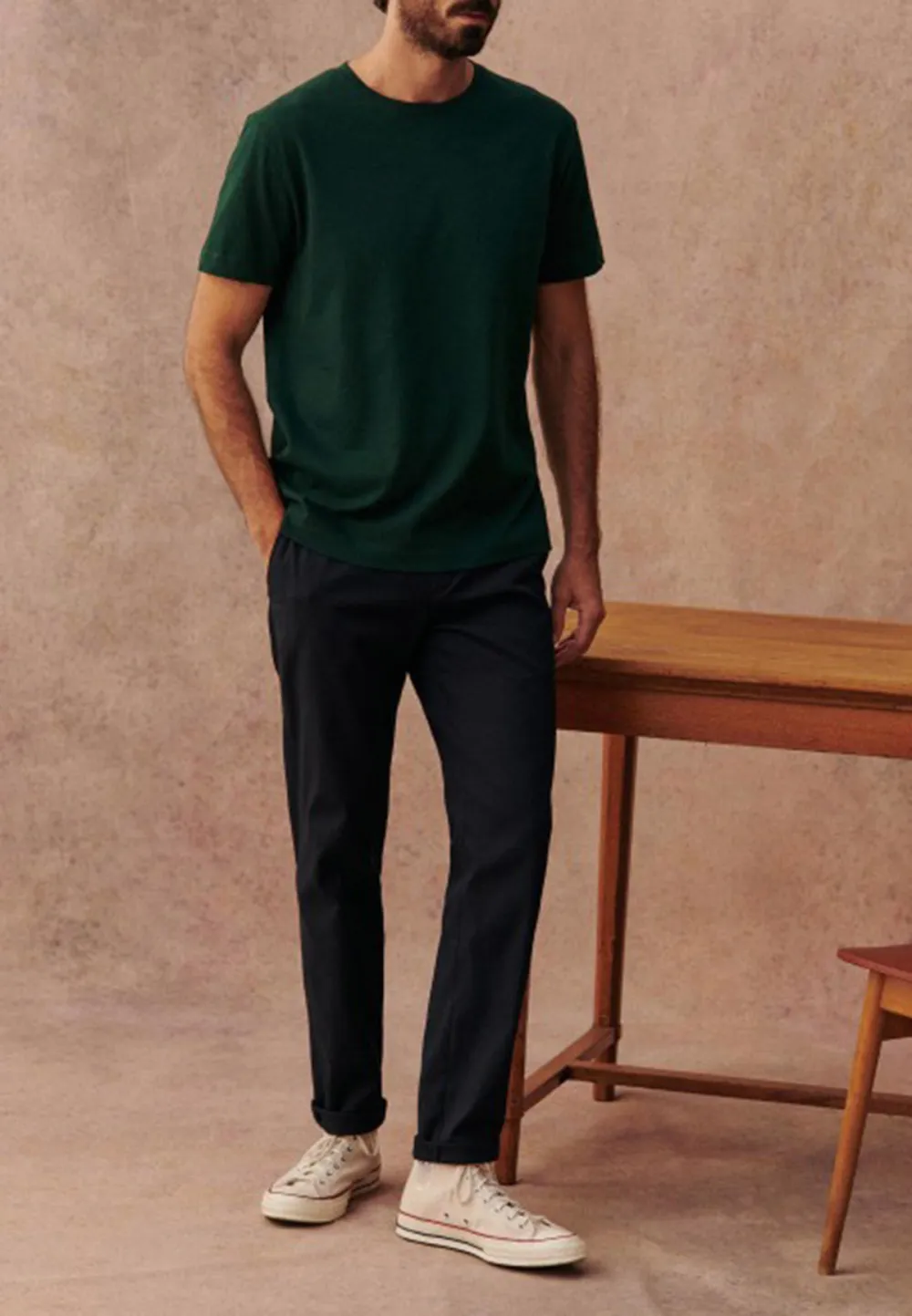 Forest Green Solid Short Sleeve Crew Neck T-Shirt