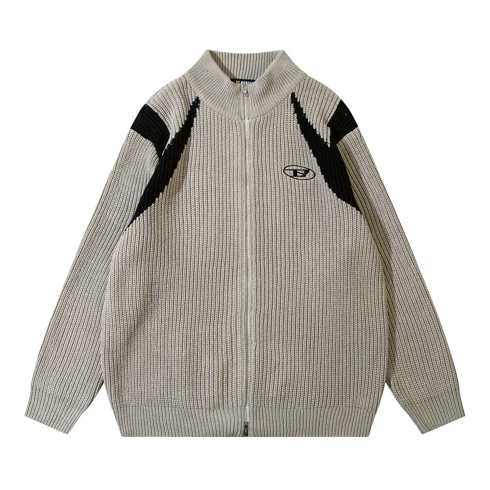 American Patchwork Zip-Up Knit Jacket
