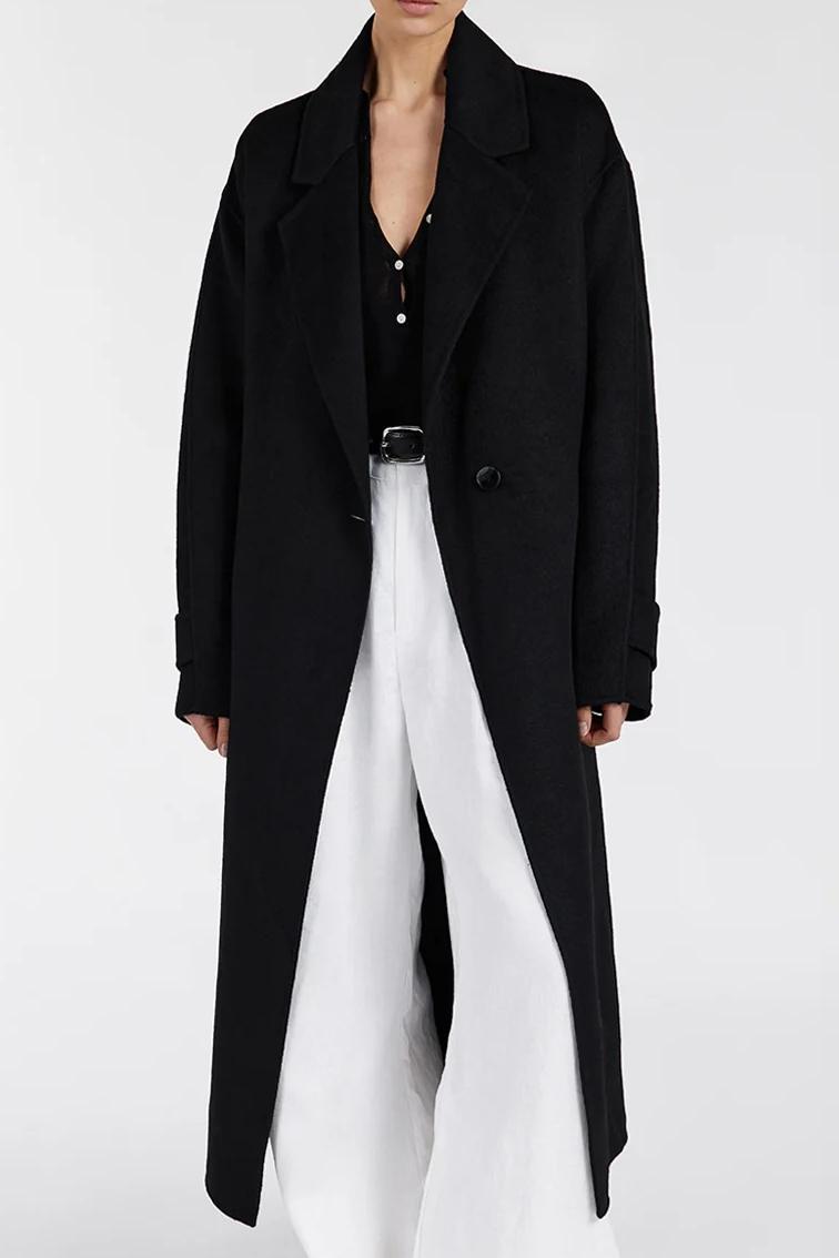 BLACK WOOL WRAP COAT