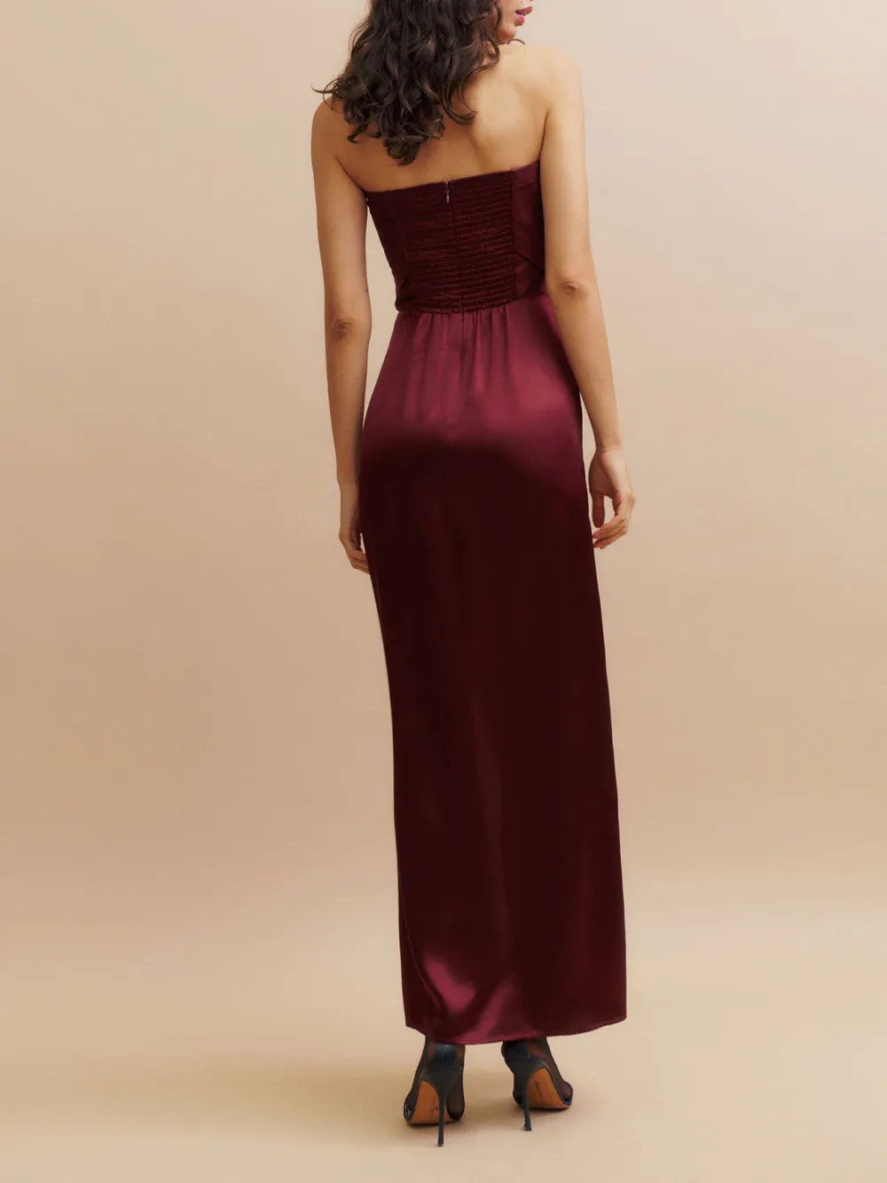 Strapless Velvet Slit Hem Maxi Dress
