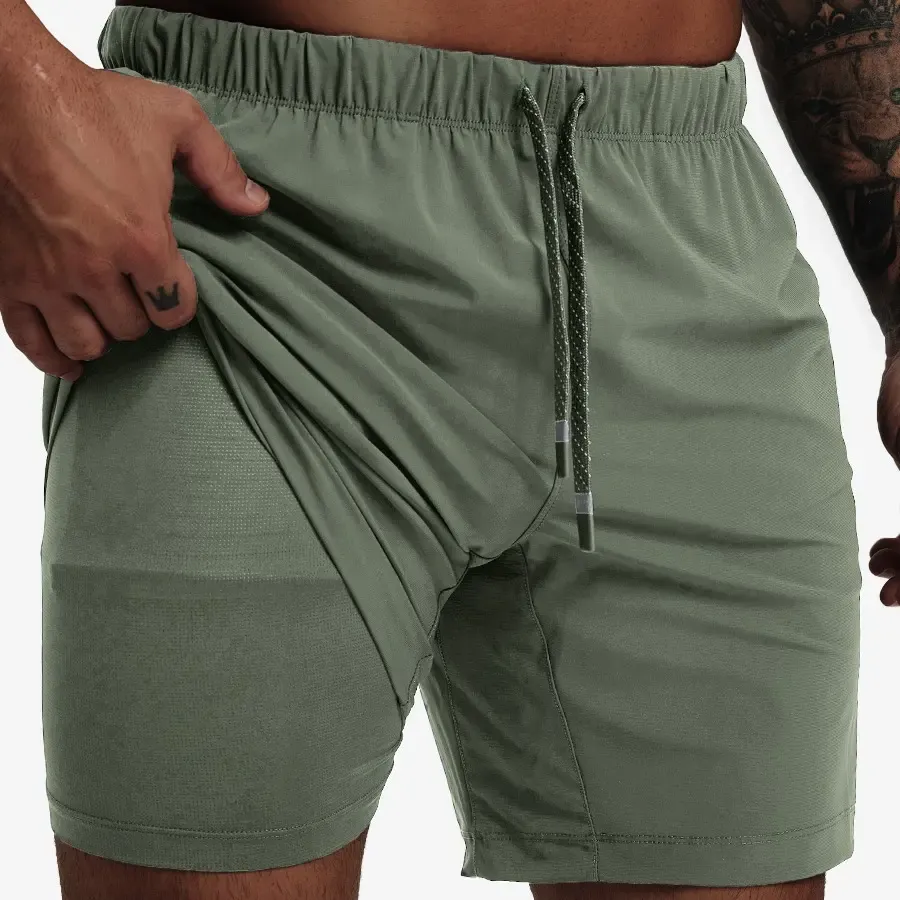 MAELREG Men's 2-in-1 Running Shorts with Liner, Outdoor Hiking Gym Training Shorts, Breathable Athletic Workout Shorts with Towel Hook