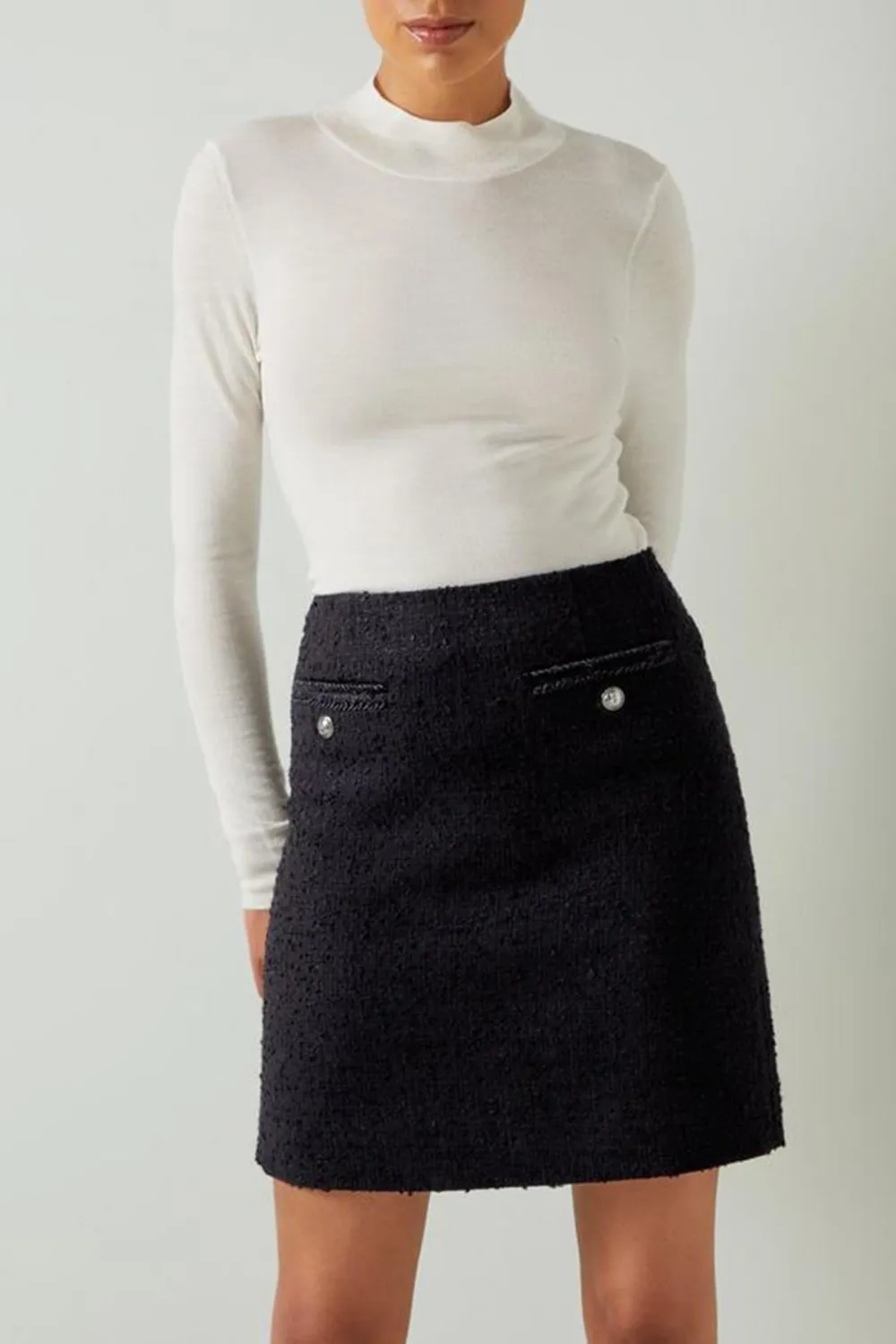 Black Tweed Pocket Detail Mini Skirt