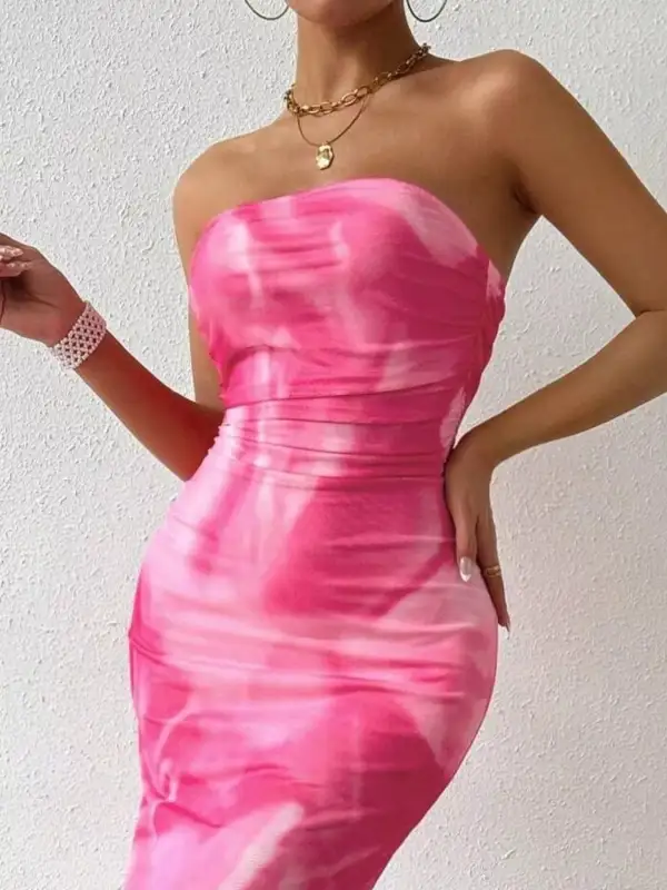 Polished Detail Ruched Slit Dress