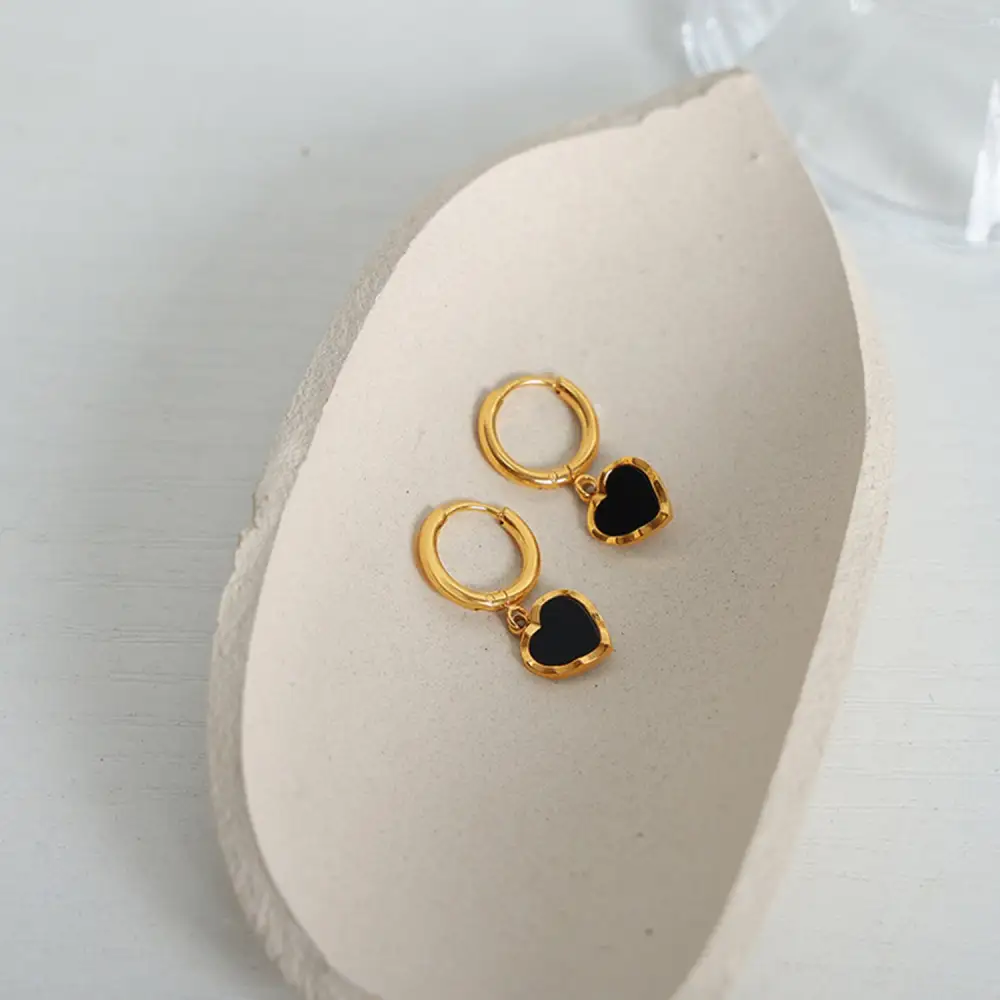 K Plated Heart Drop Earrings