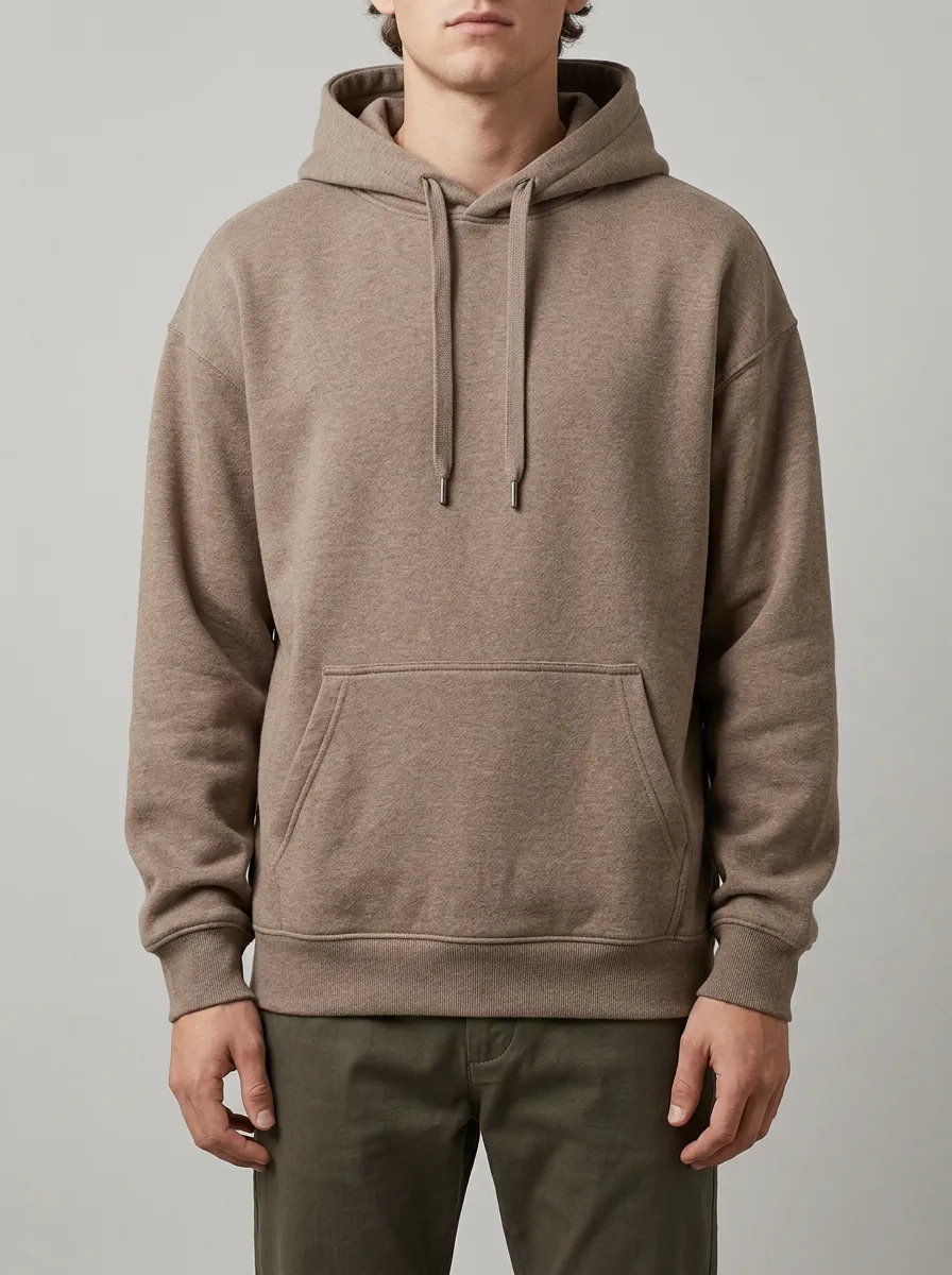 Men's Minimalist Solid Taupe Brown Plain Pullover Hoodie