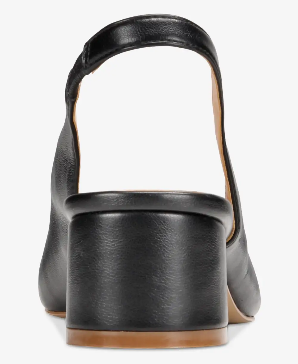 Faux Leather Almond Toe Block Heel Slingback Pumps