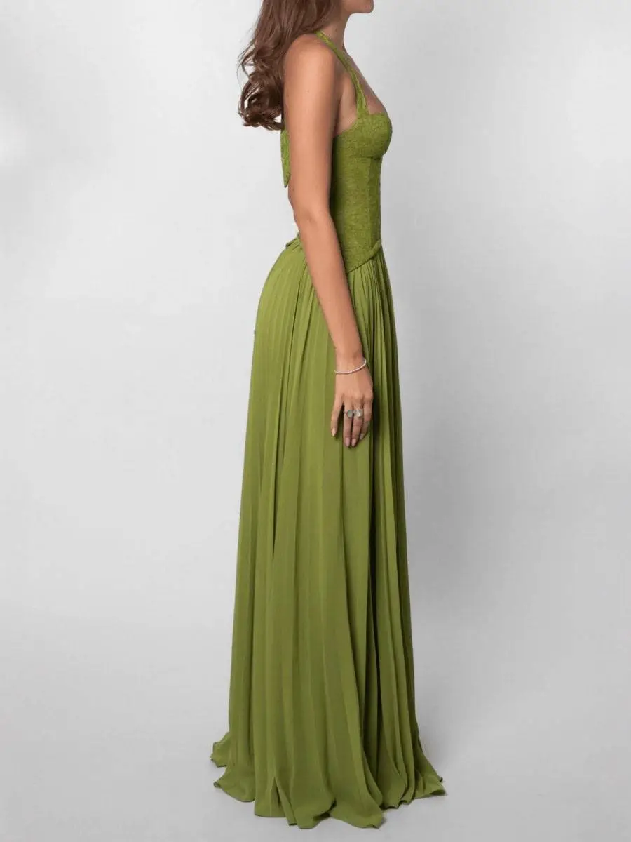 Lace Splicing Halter Neck Maxi Dress