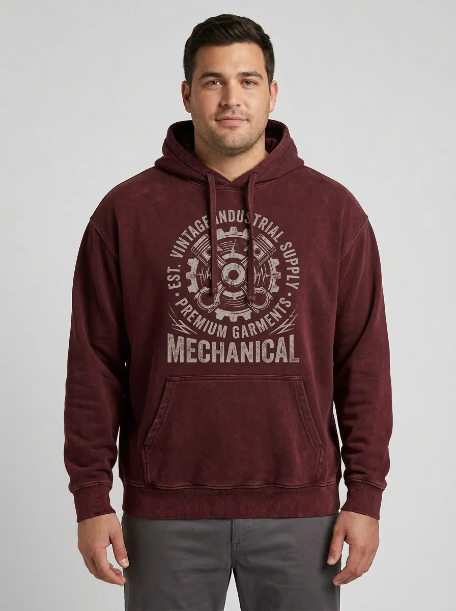 Men's Mechanic Vintage Gear Industrial Graphic Hoodie