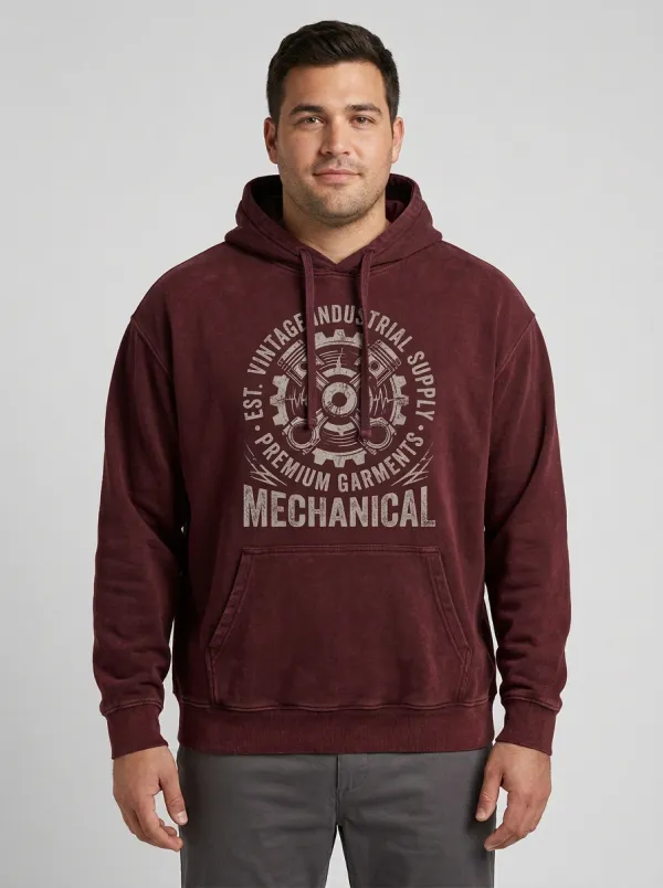 Men's Mechanic Vintage Gear Industrial Graphic Hoodie