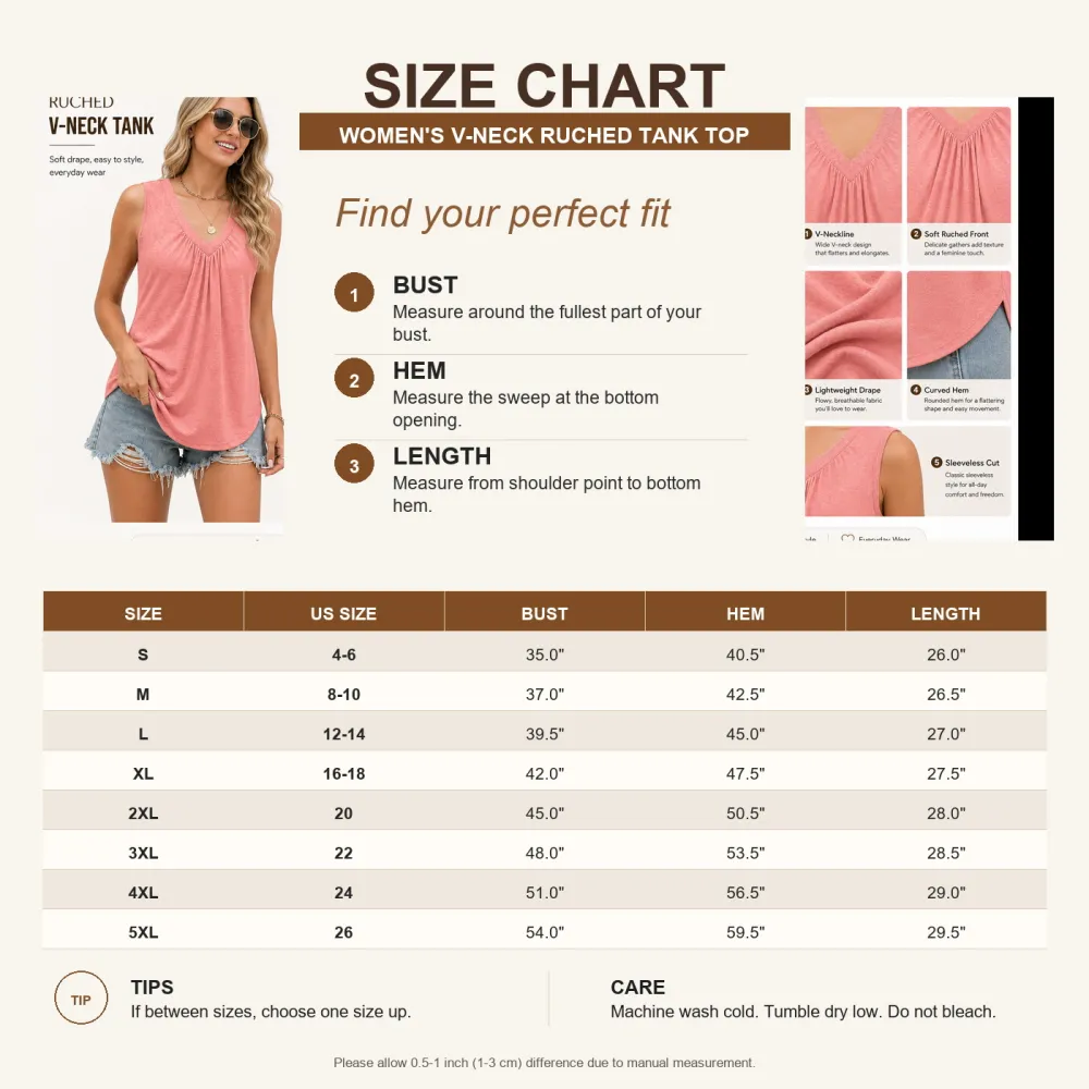 Women's V-Neck Ruched Sleeveless Tank Tops