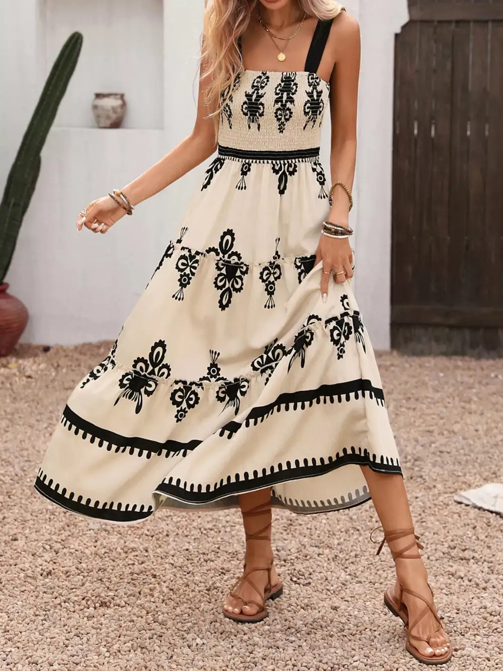 Drape Tiered Smocked Dress
