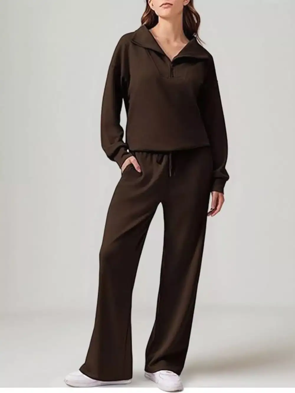 Relaxed Fit Quarter Zip Top and Pants Set