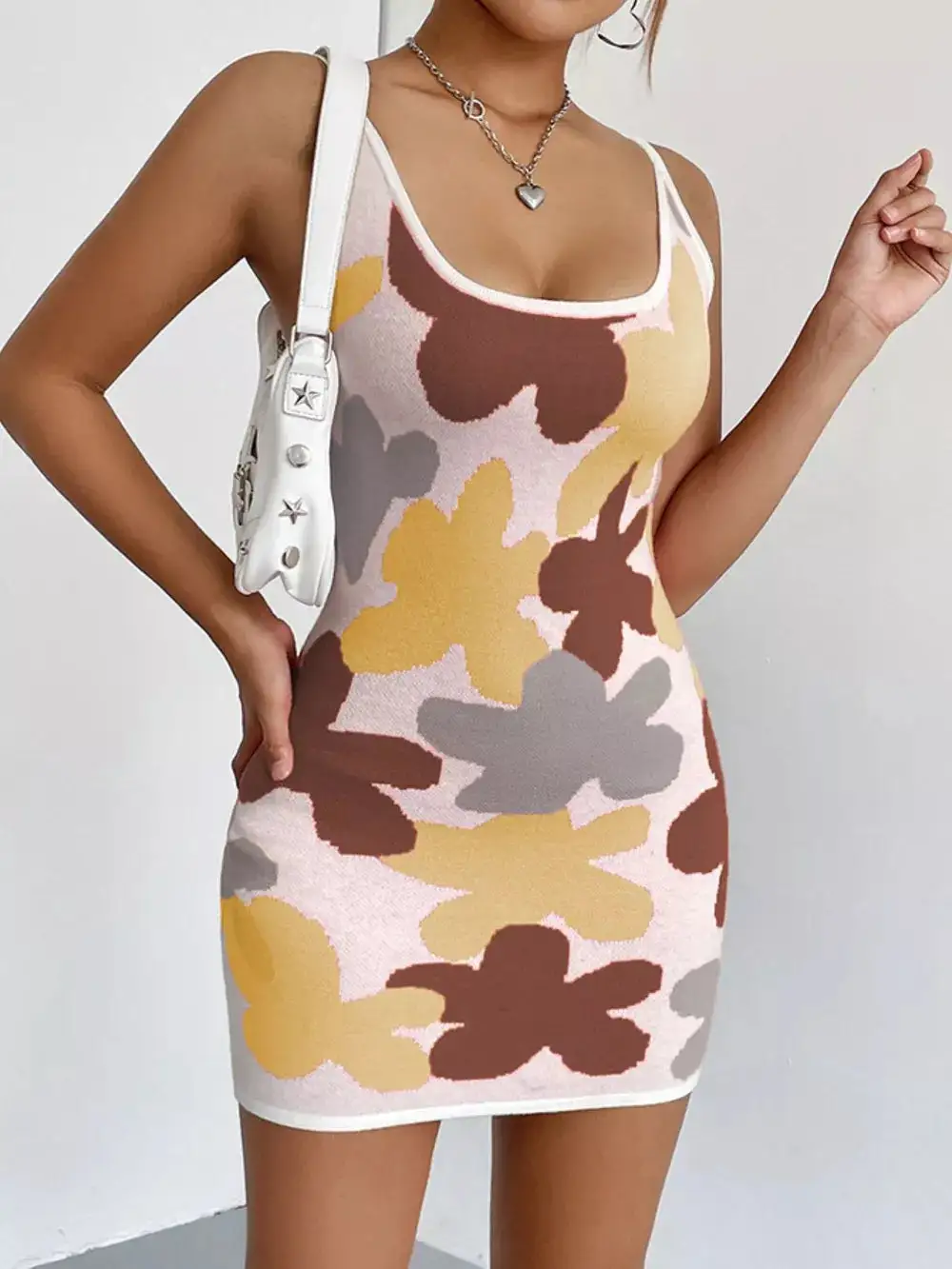 Floral Knit Scoop Neck Mini Dress