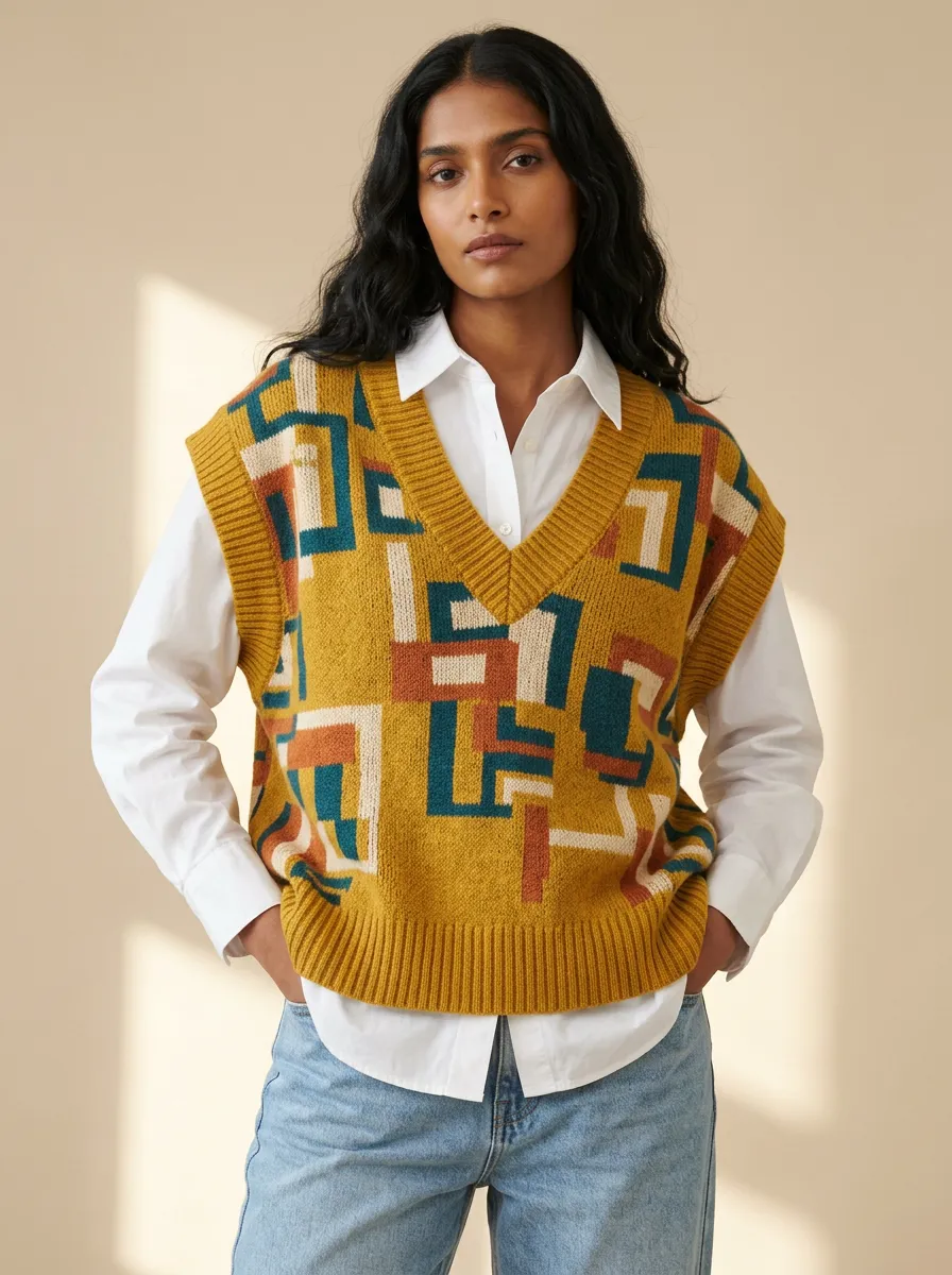 Geometric Textured Sweater Vest