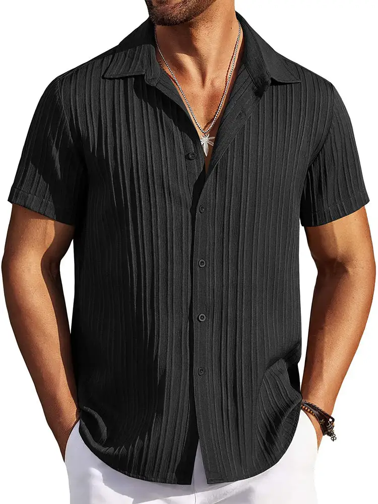 Casual Textured Summer Short Sleeve Beach Shirt