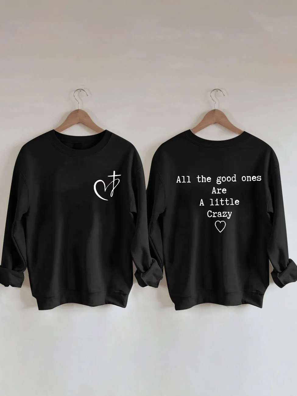 Women's Heart Cross Christian Jesus Has My Back Print Sweatshirt