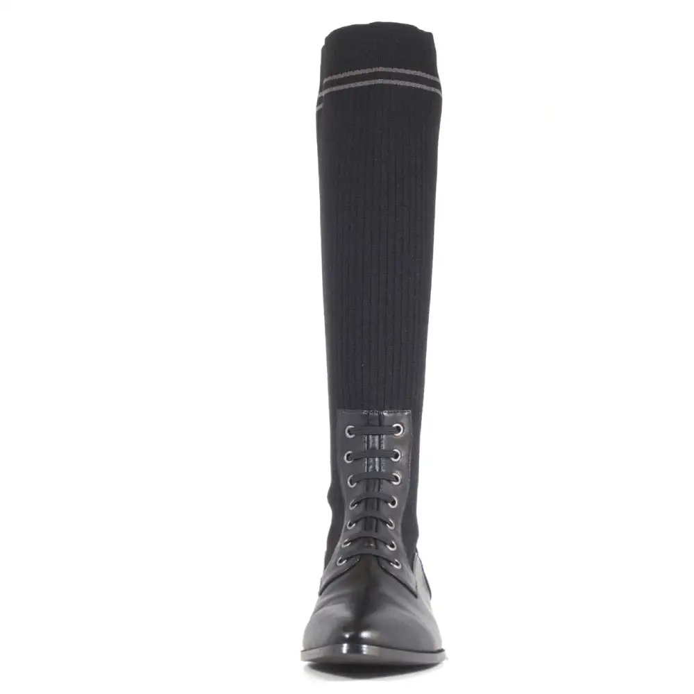 Lace Up Sock Stretch Knee High Boots