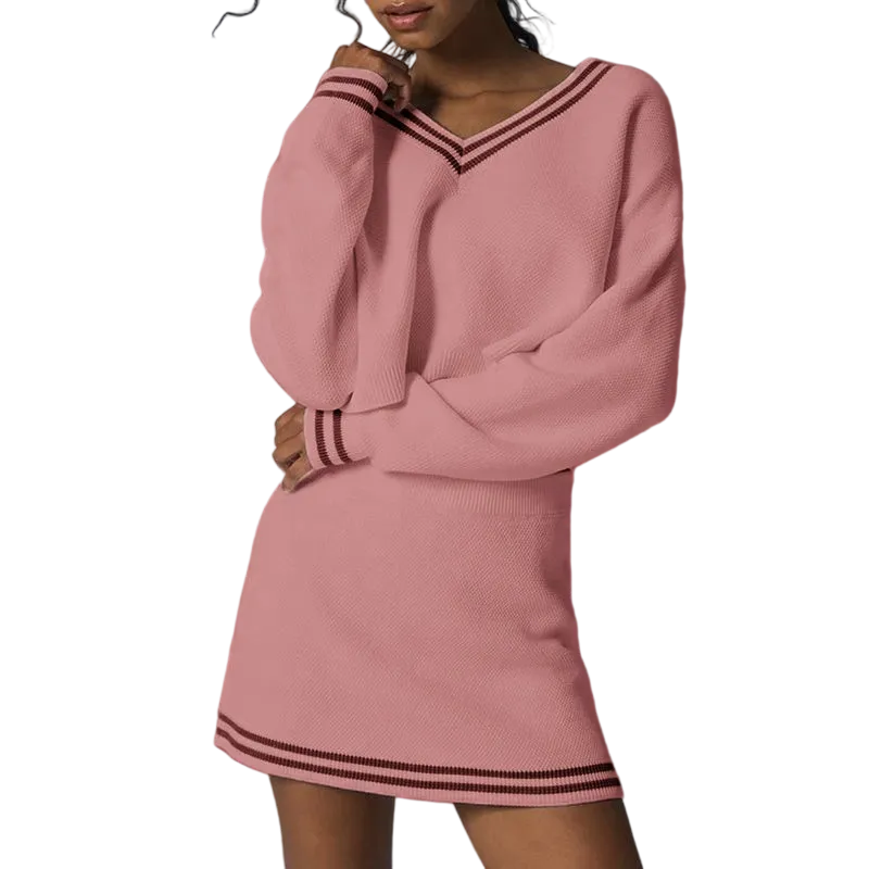 Women’s 2-Piece Knit Sweater & Mini Skirt Set – Casual Fall Lounge & Travel Outfit