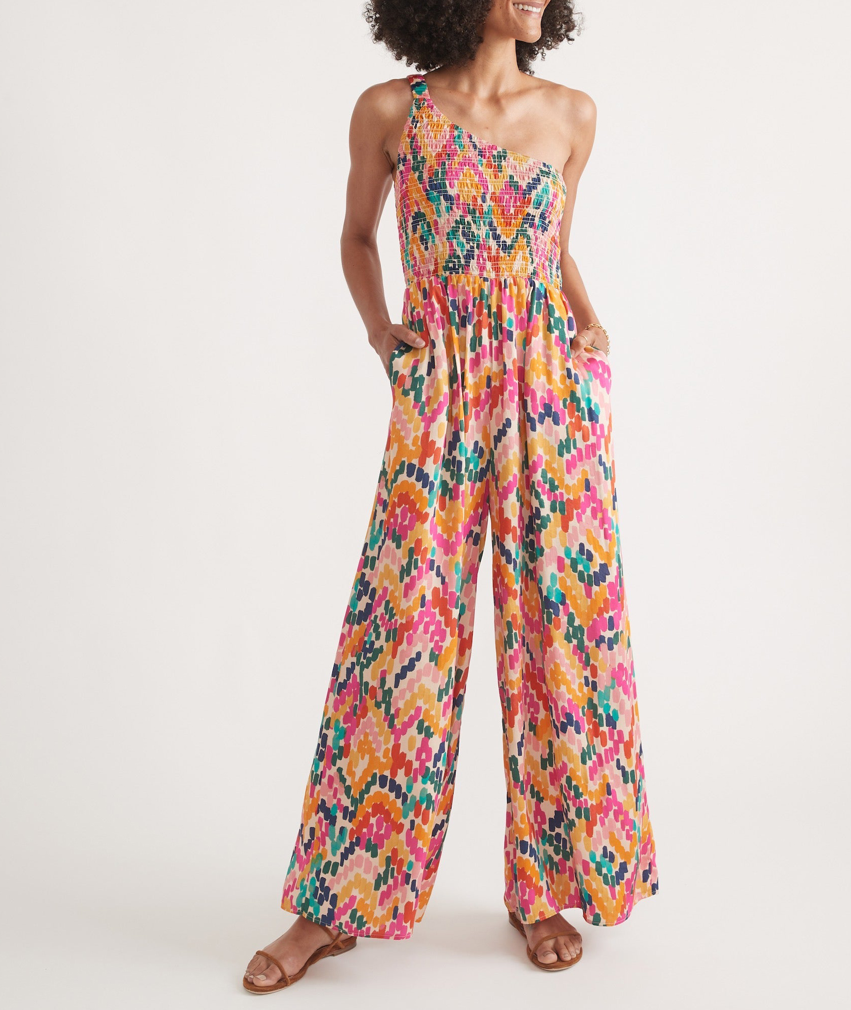 One-Shoulder Floral Print Jumpsuit