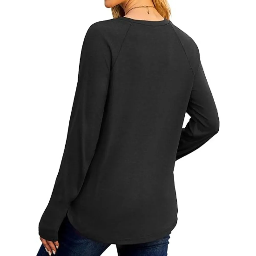 Womens Tunic Tops to Wear with Leggings Long Sleeve Thumb Hole Shirts Crew Neck Curved Hem
