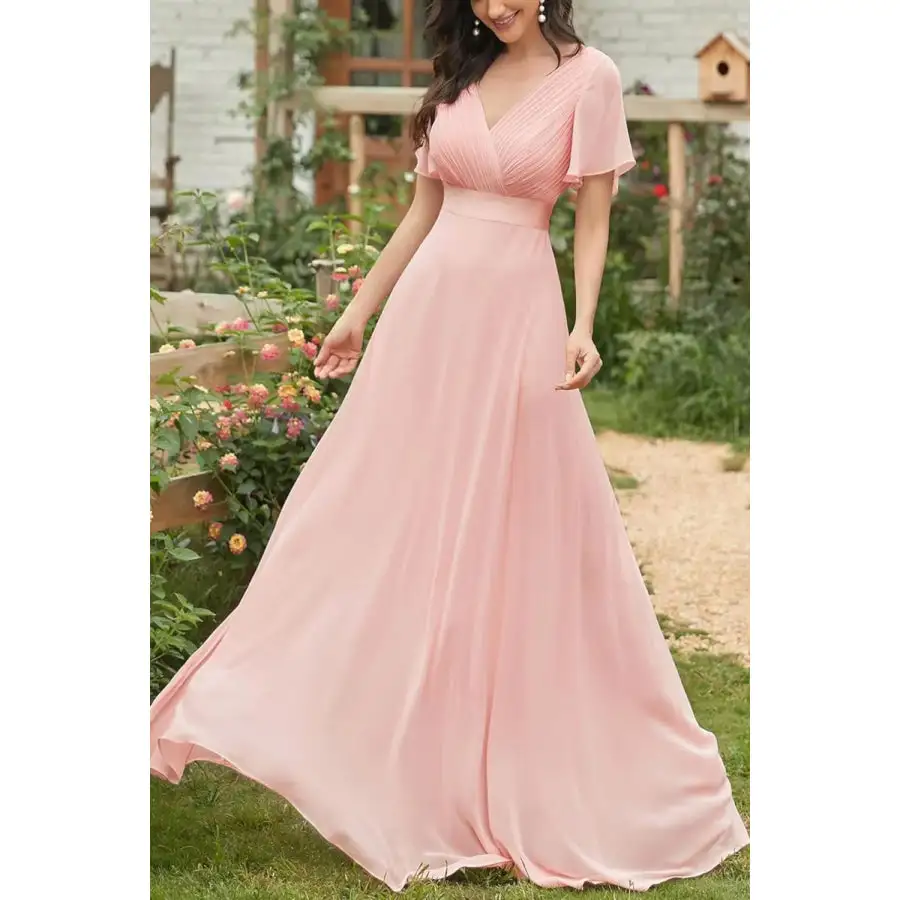 Surplice Flutter Sleeve Maxi Dress
