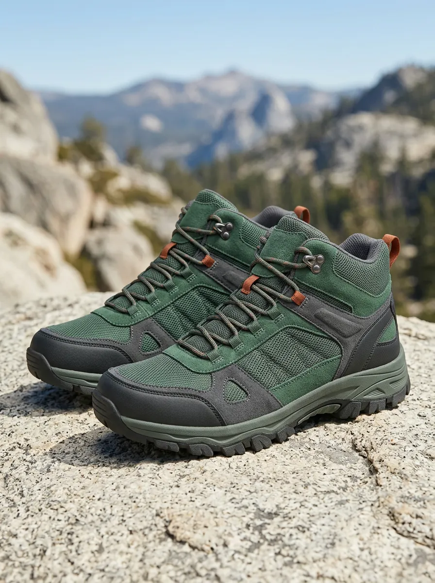 Men's Green Mesh Hiking Boots with Mesh Panel