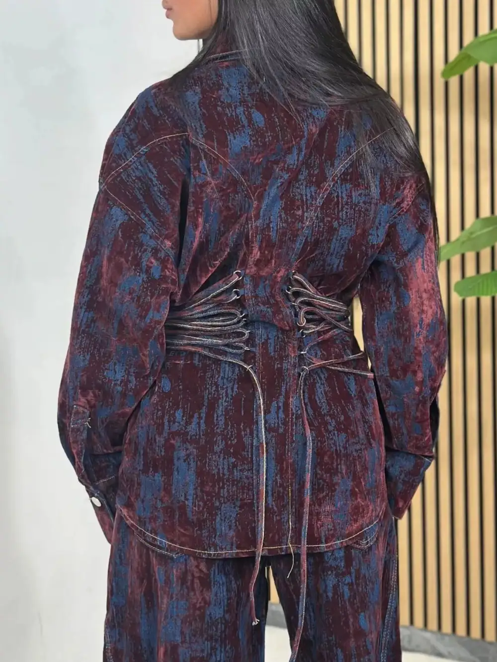 Lace Up Button Up Jacket and Jeans Denim Set