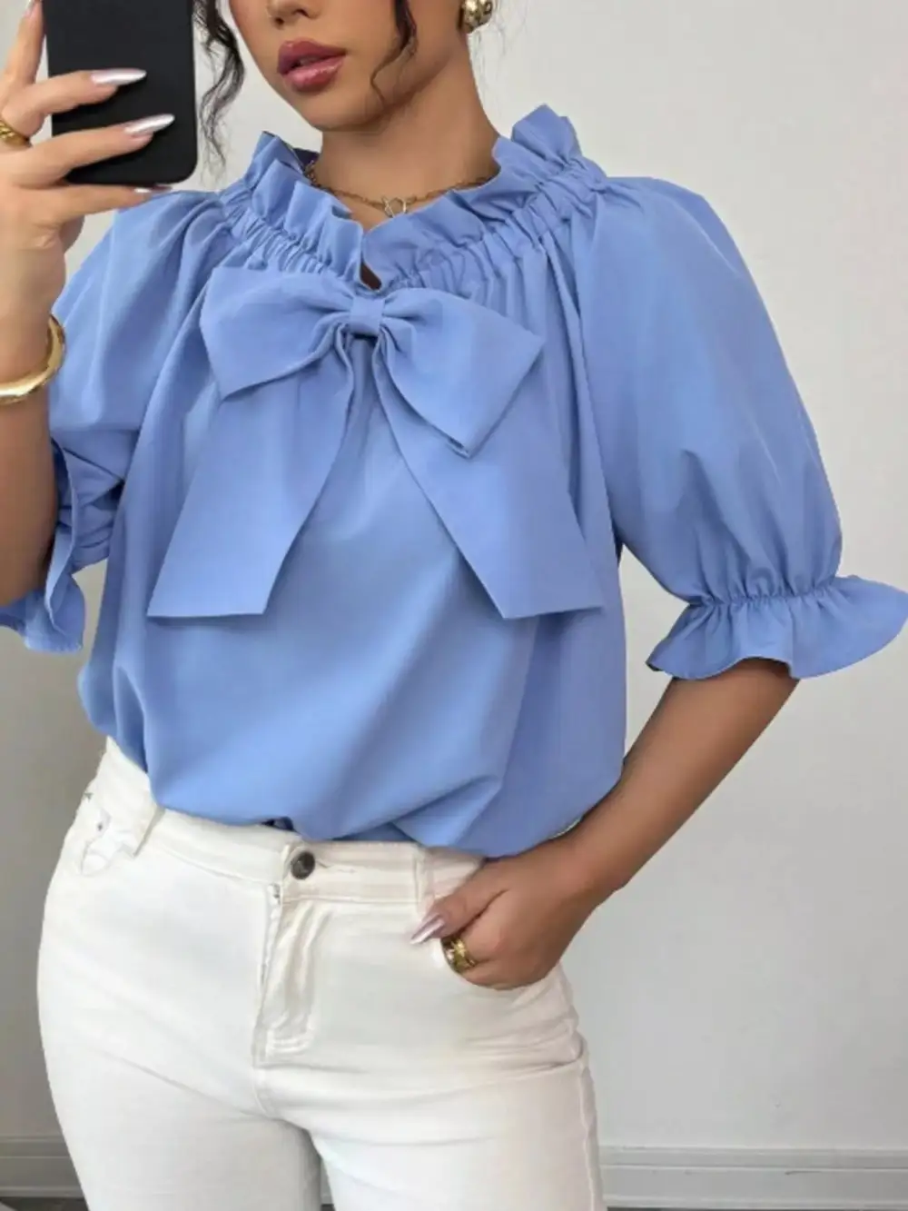 Bow Flounce Sleeve Blouse