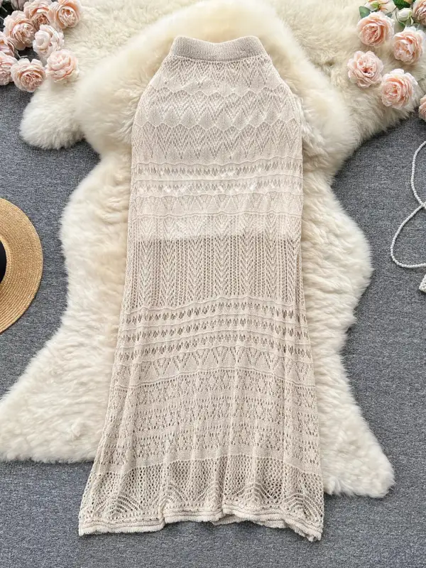 Knitted Hollow Out Maxi Skirt
