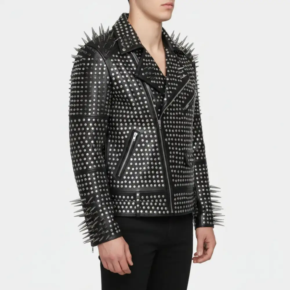 Statement Leather Biker Motorcycle Studded Jacket