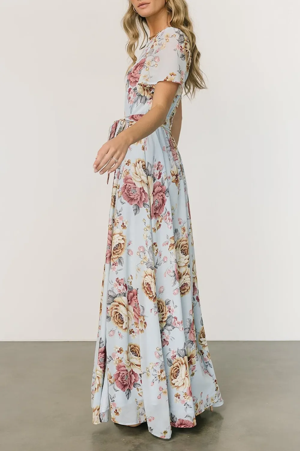 High-Waisted Versatile Slimming Round-Neck Floral Pattern Dress