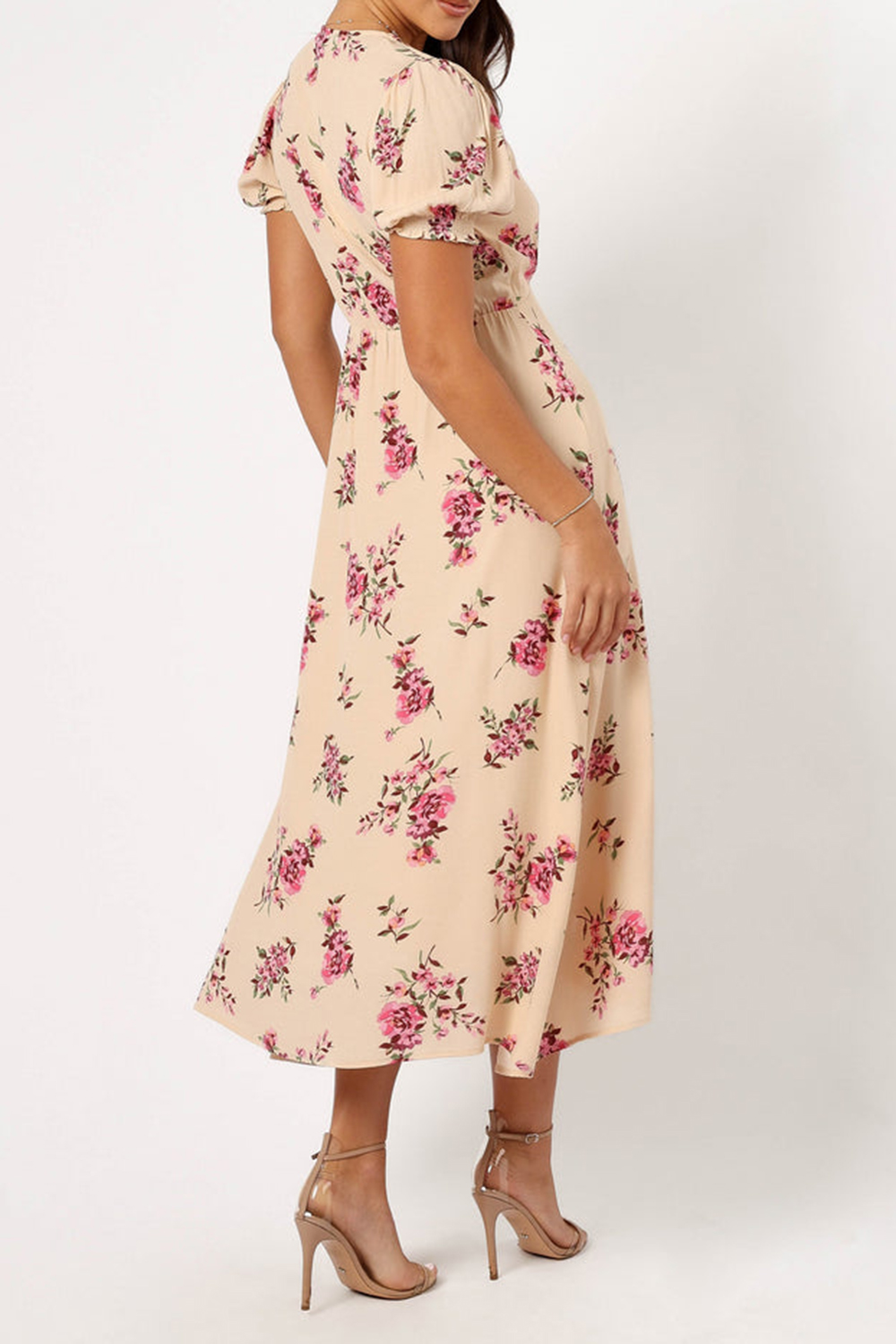 VANILLA ROSE FLORAL MIDI DRESS