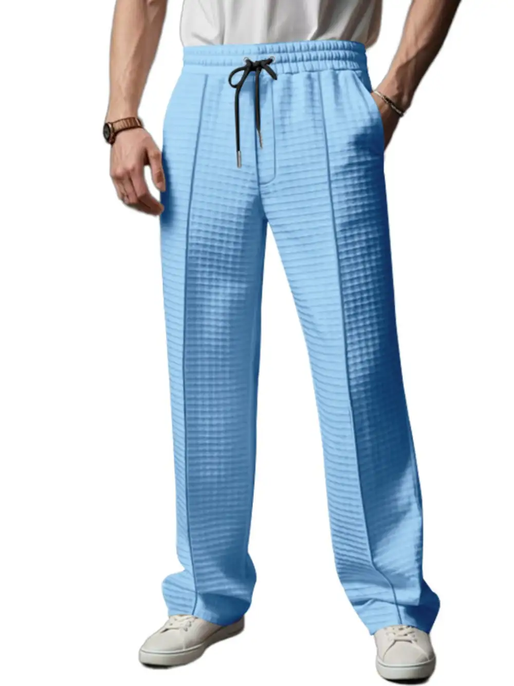 Men's Full Size Textured Drawstring Casual Pants Plus