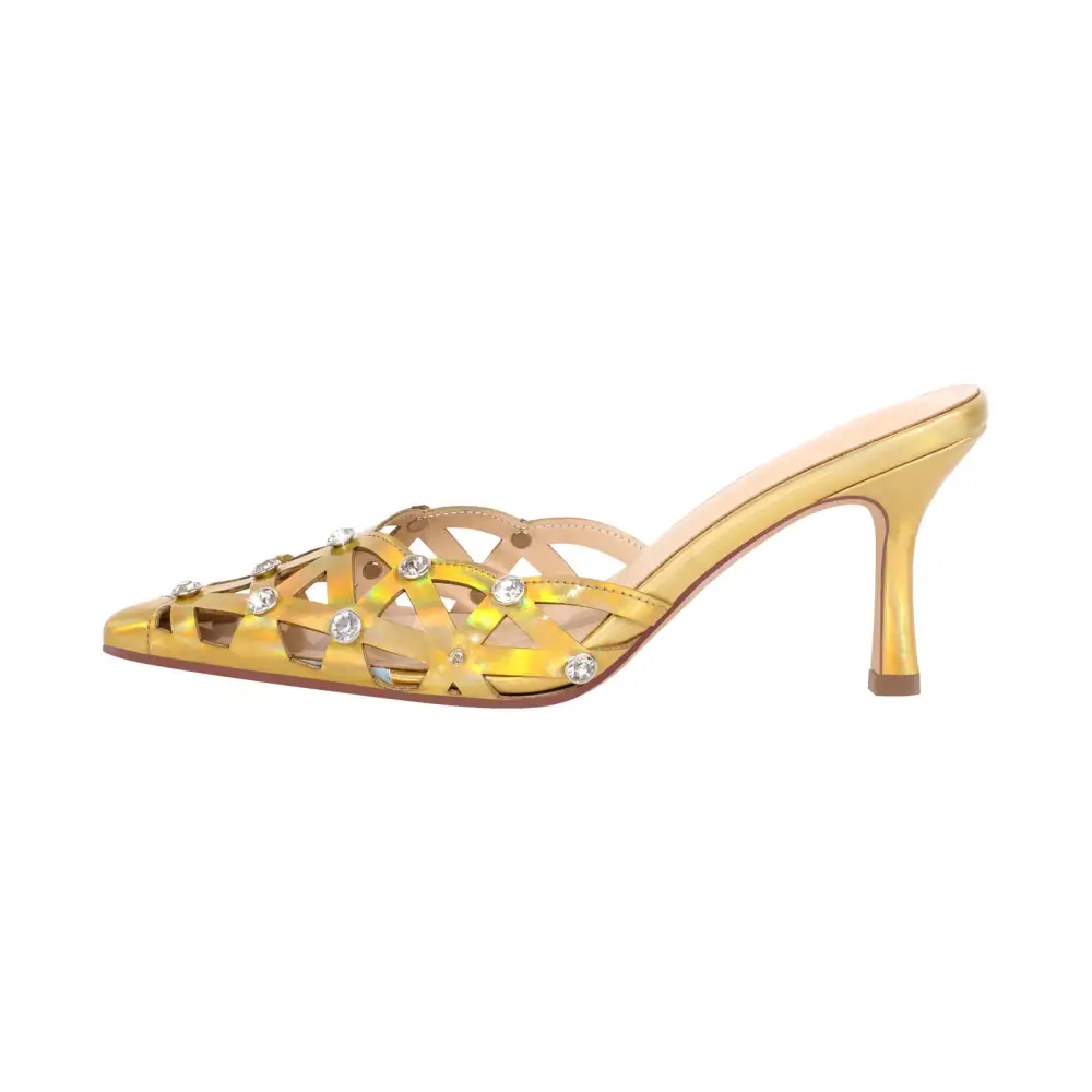 Rhinestone Pointed Toe Hollow Mule Sandals