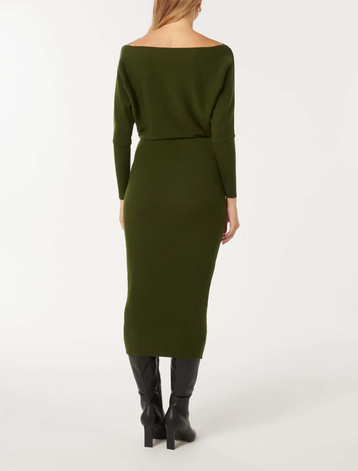 Green Off-Shoulder Midi Dress