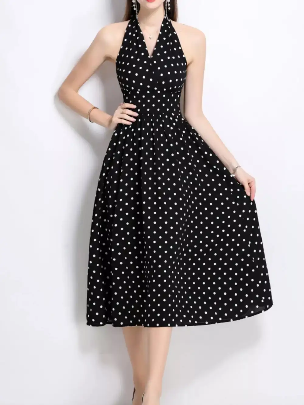 Polka Dot Halter Neck Midi Dress