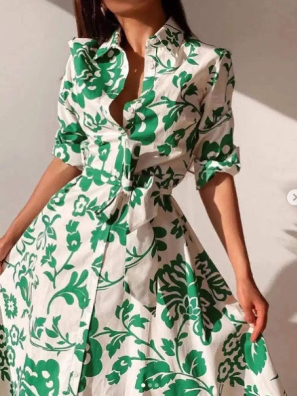Wearable Cut Printed Tie Waist Shirt Dress